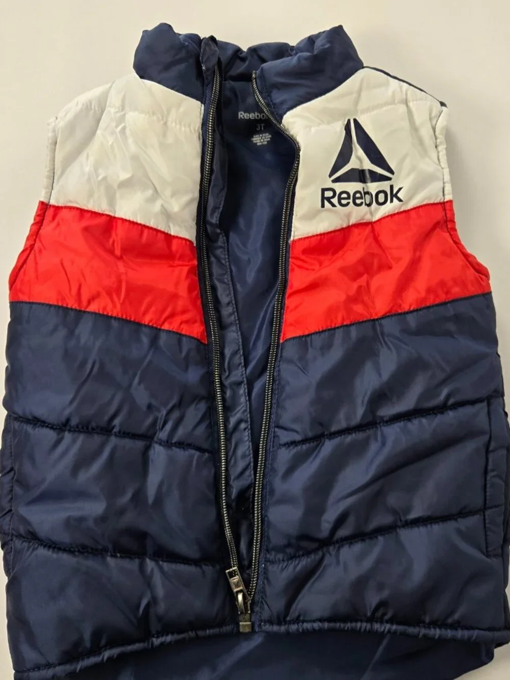 Reebok Kids Color-Block Puffer Lightweight Vest Navy/Red/White Size 3T